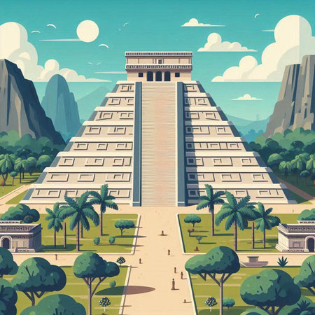 Pyramid of the Sun, Mexico, vector illustration in cartoon styleのイラスト素材