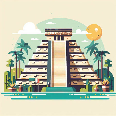 Vector illustration of the famous pyramid of Chichen Itza in Mexicoのイラスト素材
