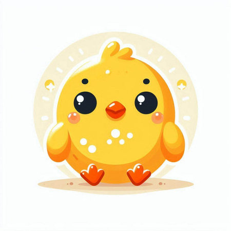 Cute little yellow chicken sitting on a white background. Vector illustration.のイラスト素材
