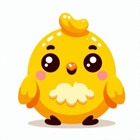 Cute yellow chicken with mustache. Vector illustration isolated on white background.のイラスト素材