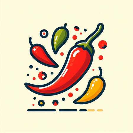 Chili pepper icon. Vector illustration in flat linear style. Colorful design element.のイラスト素材
