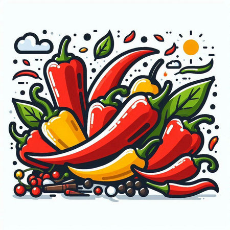 Colorful hot chili pepper vector illustration. Hand drawn design element.のイラスト素材