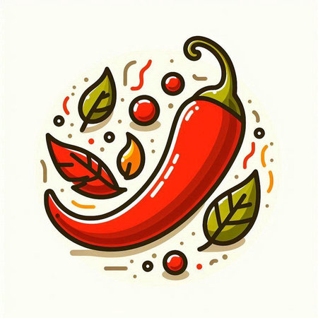 Chilli pepper with herbs and spices. Hand drawn vector illustration.のイラスト素材