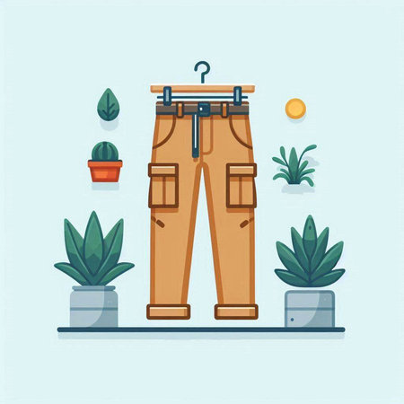 Trousers and potted plants, flat style vector illustration.のイラスト素材