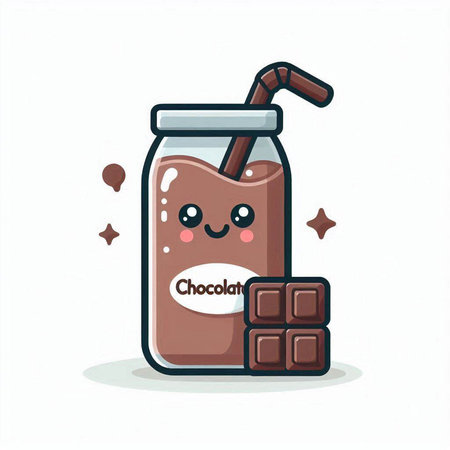 Cute chocolate milkshake character. Vector flat cartoon illustration icon designのイラスト素材