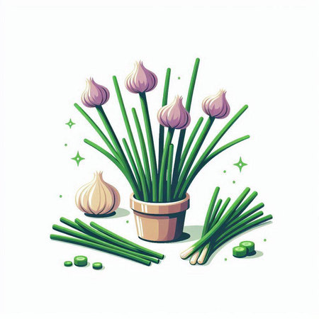 Garlic and onion in a pot on a white background. Vector illustration.のイラスト素材