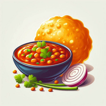 Bowl of spicy tomato soup with onion and parsley. Vector illustration.のイラスト素材