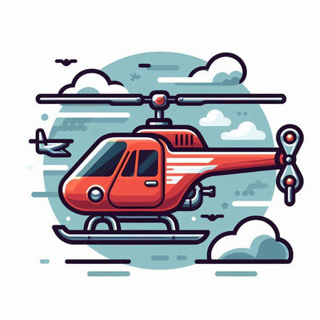 Helicopter in the sky. Vector illustration, flat design.のイラスト素材