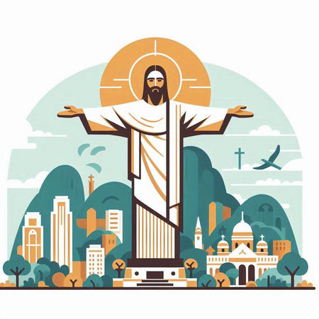 Crucifixion of Jesus Christ in the city. Vector illustrationのイラスト素材