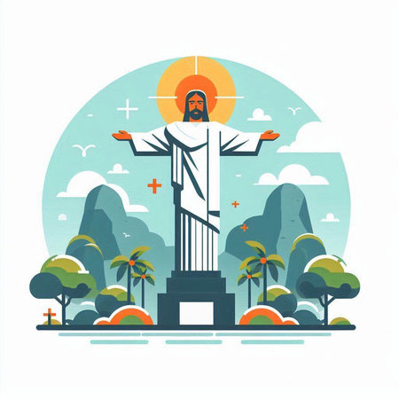 Christ the Redeemer in Rio de Janeiro, Brazil. Vector illustrationのイラスト素材