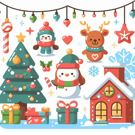 Christmas and New Year seamless pattern. Vector illustration with cute cartoon characters.のイラスト素材