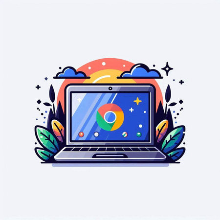 Laptop computer with colorful screen. Vector illustration in flat style.のイラスト素材