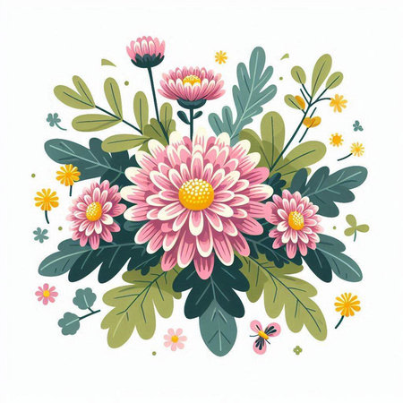 Flower bouquet with chrysanthemums. Vector illustration.のイラスト素材