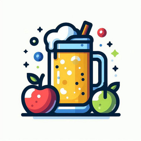Fruit smoothie in glass with apple and cinnamon, flat vector illustration.のイラスト素材