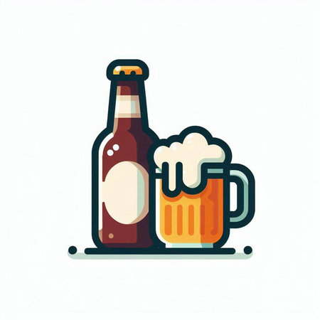 Beer bottle and glass, vector illustration isolated on white background. Flat style.のイラスト素材