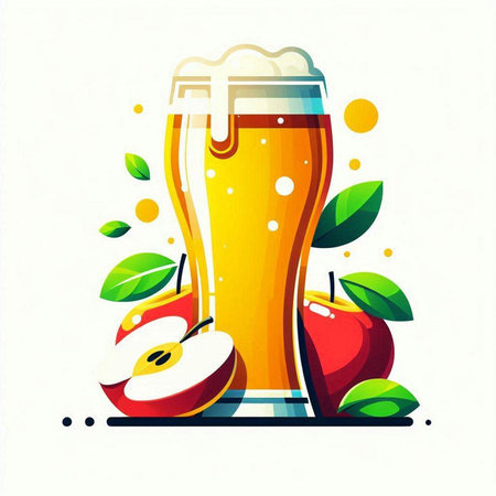 Fruit juice in a glass with apples and leaves. Vector illustration.のイラスト素材
