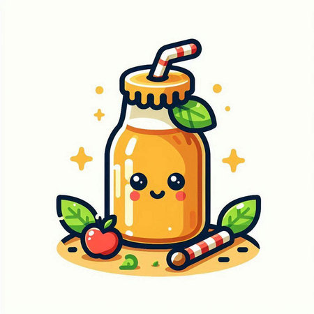 Cute fruit smoothie cartoon icon. Vector illustration isolated on white background.のイラスト素材