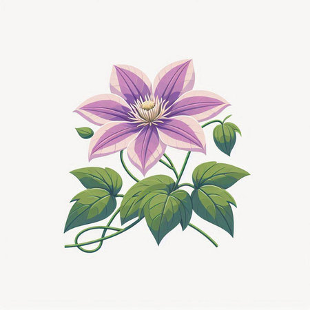 Clematis flower isolated on white background. Hand drawn vector illustration.のイラスト素材