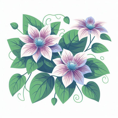 Beautiful clematis isolated on white background. Vector illustration.のイラスト素材