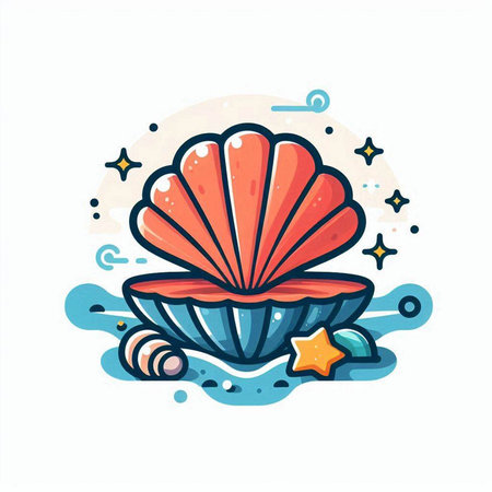 Sea shell and star icon. Vector illustration of sea shell on white background.のイラスト素材
