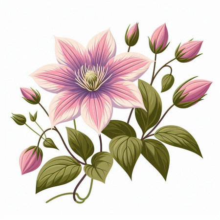Beautiful blooming clematis isolated on white background. Vector illustration.のイラスト素材