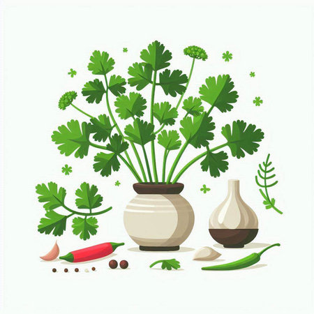 Parsley, parsley, garlic, pepper, salt. Vector illustration.のイラスト素材