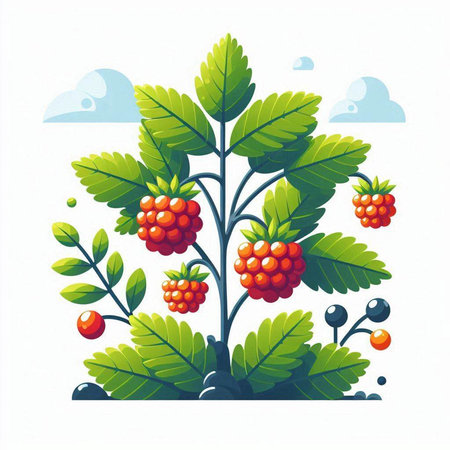 Raspberry tree with berries on a white background. Vector illustration.のイラスト素材