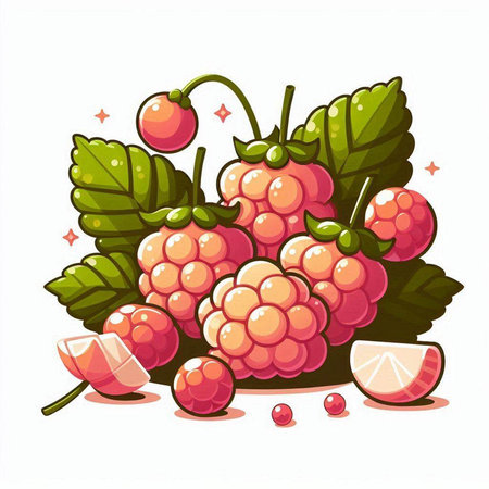 Raspberries with leaves and berries on a white background. Vector illustration.のイラスト素材