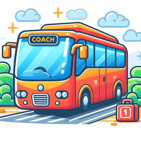 Bus on the road. Vector illustration of a bus with passengers.のイラスト素材