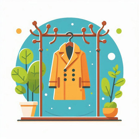 Autumn coat in the wardrobe. Vector illustration in flat style.のイラスト素材