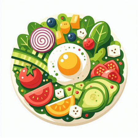 Healthy breakfast. Salad with eggs and vegetables. Vector illustration.のイラスト素材
