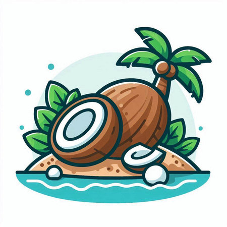 Coconut on the beach. Vector illustration in cartoon style.のイラスト素材