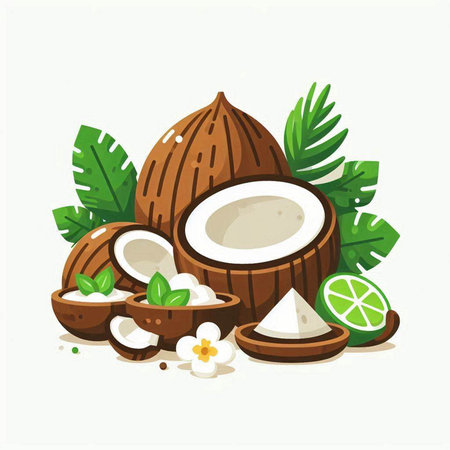 Coconut vector illustration. Isolated on white background. Vector illustration.のイラスト素材