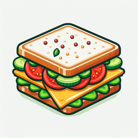 Sandwich with cheese, tomato and cucumber. Vector illustration.のイラスト素材
