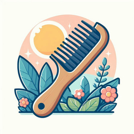 Hair salon vector illustration. Hairbrush with flowers and leaves.のイラスト素材