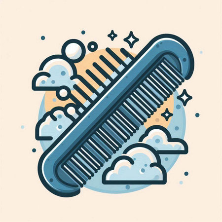 Hairbrush with foam and clouds. Vector illustration in trendy linear style.のイラスト素材