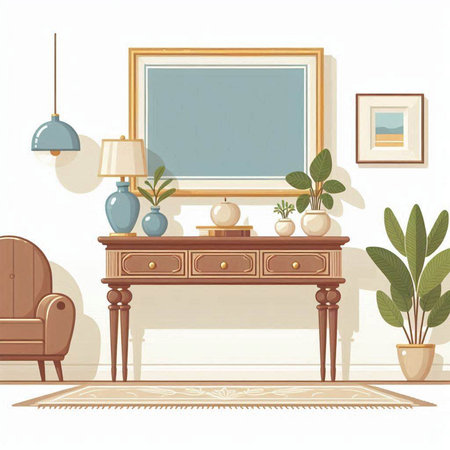 Interior of the living room in retro style. Vector illustration.のイラスト素材