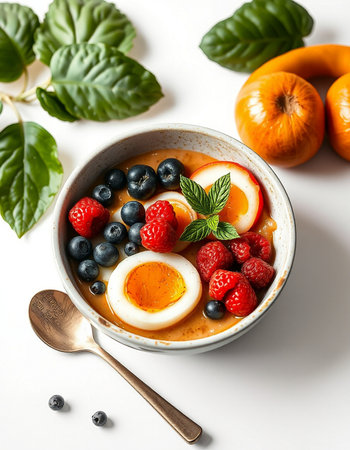 Healthy breakfast bowl with oatmeal porridge and fresh berries.の写真素材