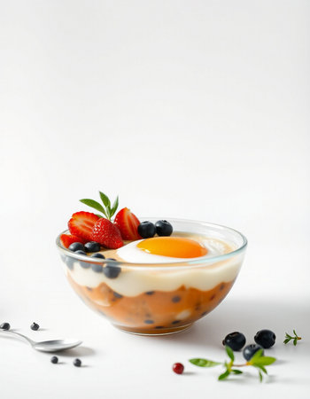 yogurt with fresh berries on white background
