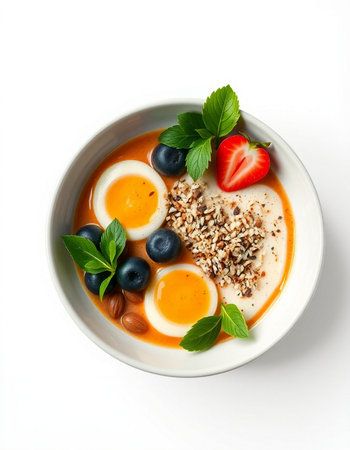 Yogurt with berries on white background