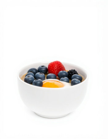 bowl of oatmeal with berries isolated on white background. healthy breakfast