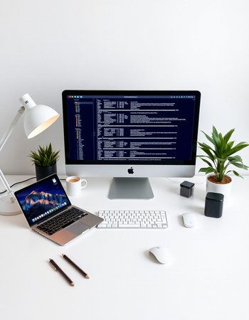 Computer screen with web programming and coding on the desktop.