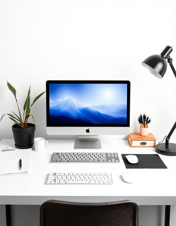 Workplace with modern computer on table.の写真素材