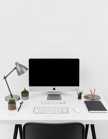 Modern workplace with blank screen computer on table. Mock up