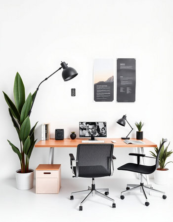 Modern workspace with computer, tablet, smartphone and accessories. 3d render
