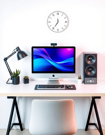Minimalist workspace with computer on table.