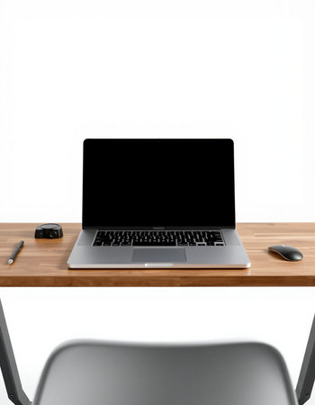 Laptop on a wooden table isolated on white background. 3d render.