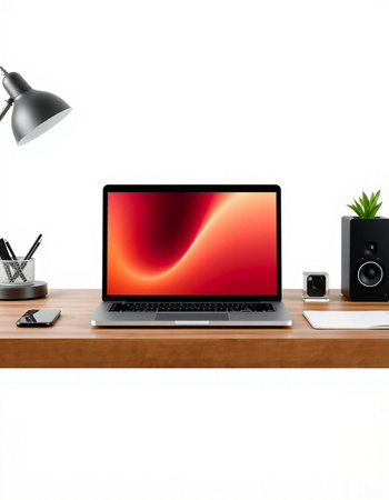 workplace with modern laptop, isolated on white, 3d render