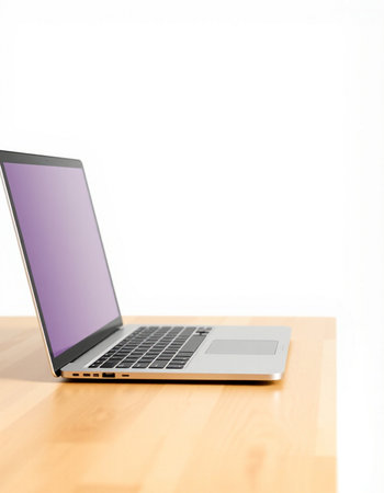 Laptop on wooden desk isolated on white background with clipping path.