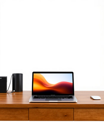 Modern computer on wooden table isolated on white background with clipping path.